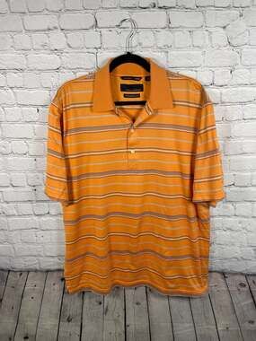 Greg Norman Men's Orange Striped 60/2 Double Mercerized Cotton Polo Shirt Size L